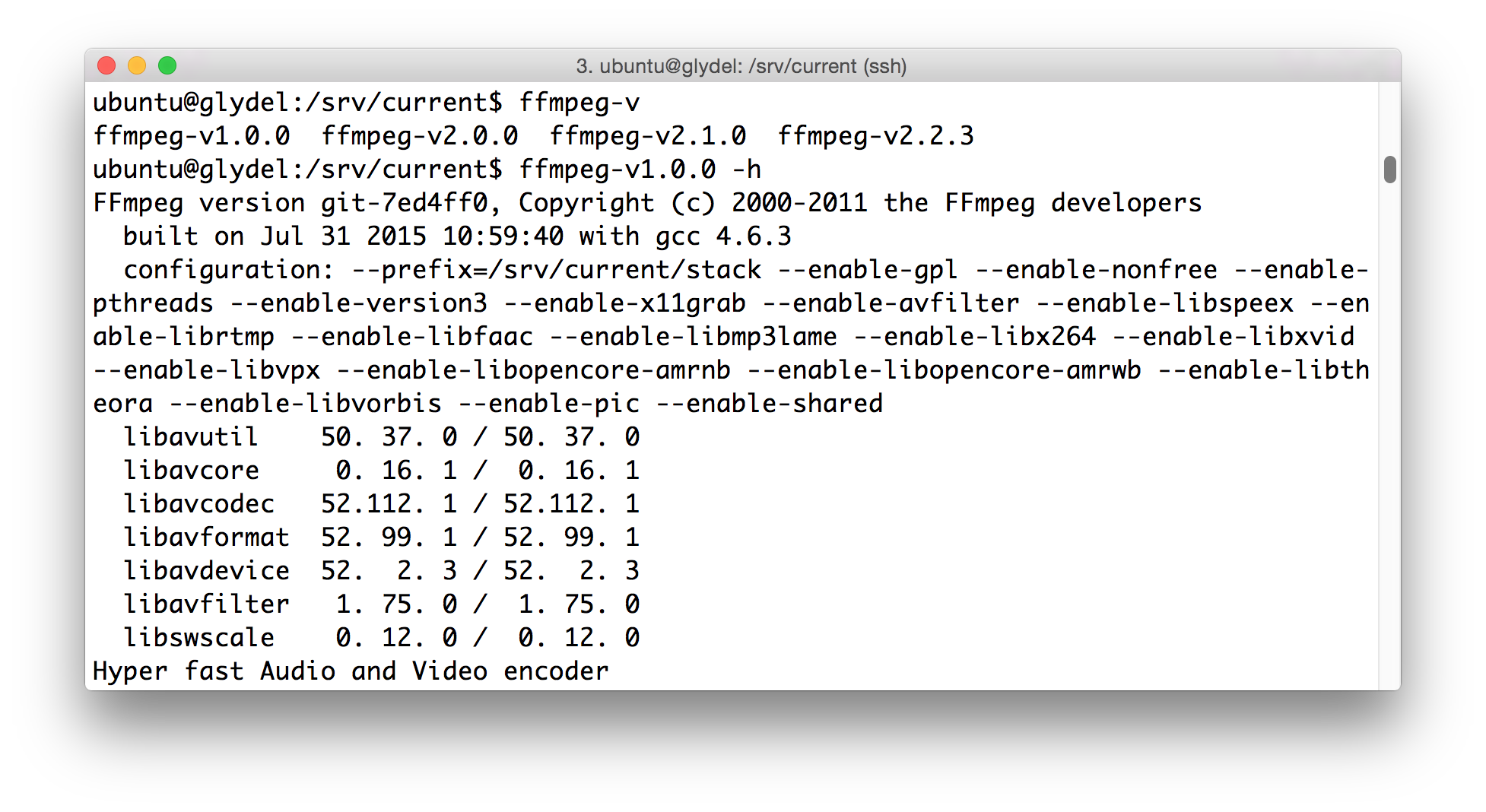 FFmpeg versions currently in production at Transloadit" title="FFmpeg versions currently in production at Transloadit