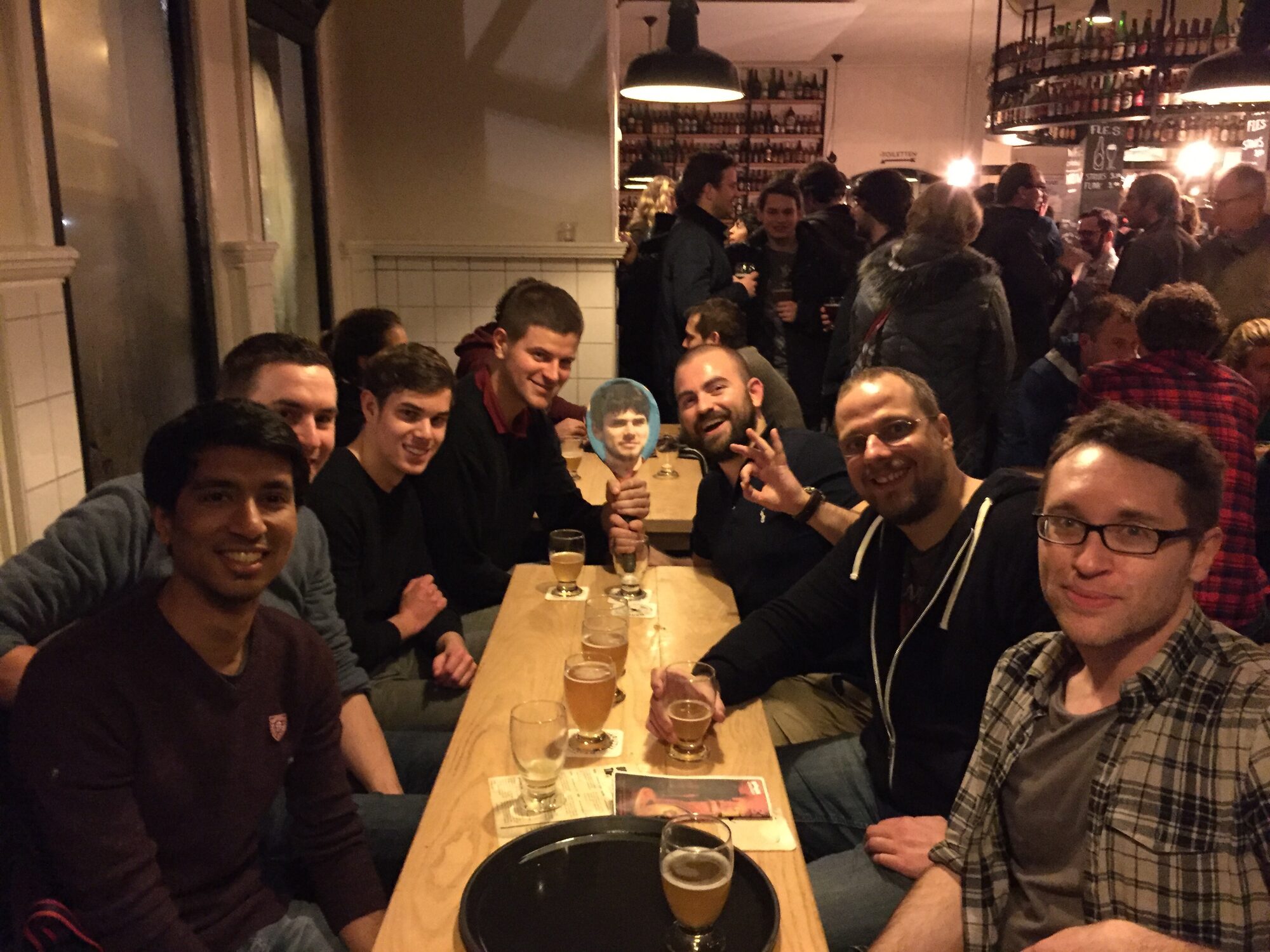 From left to right: Fahad, Erwin, Marius, Tim, Artur’s severed paper head on an electronic flyswatter, Kevin, A.J., and Harry