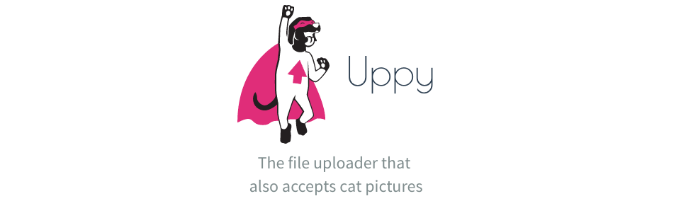 Banner art of the Uppy dog leaping into the air, with the text 'The file uploader that also accepts cat pictures' underneath.