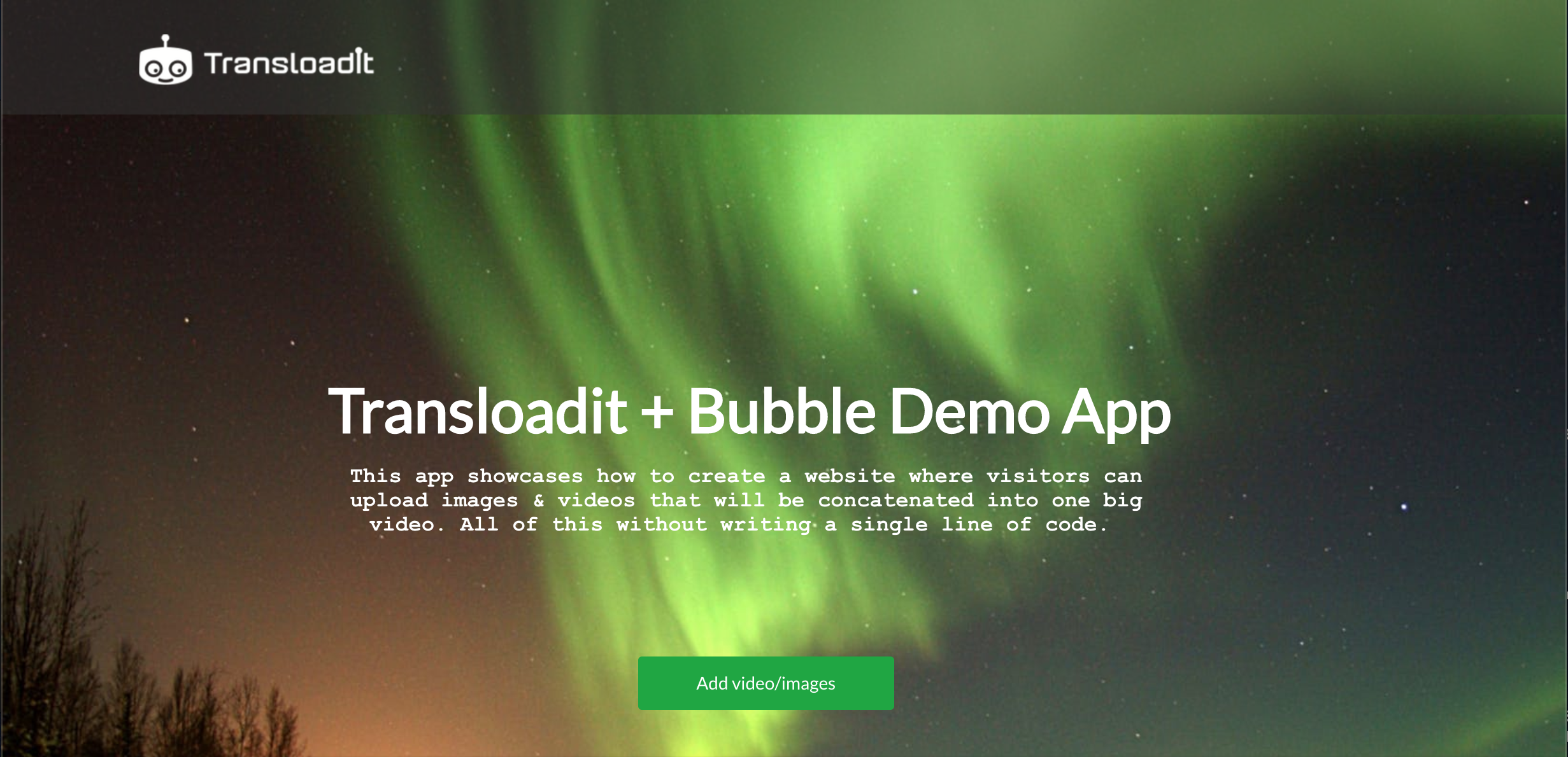 Screenshot of the Transloadit and Bubble demo app