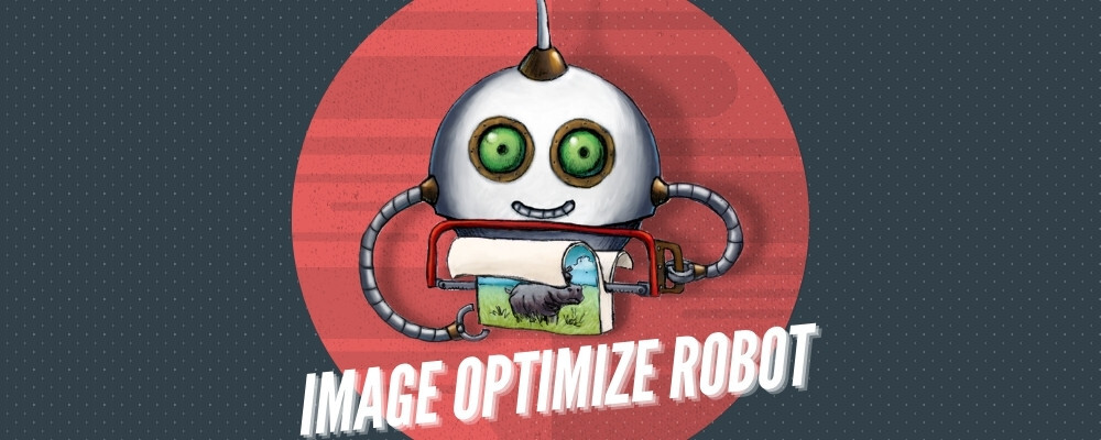 A grey background with a red circle in the middle. The /image/optimize Robot is in front of the red circle, with the text 'Image Optimize Robot' underneath.