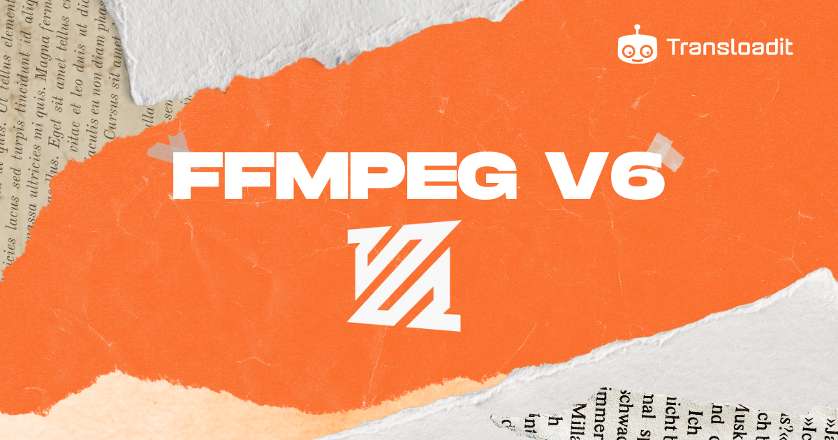 FFmpeg logo with paper cutouts around the edges on top of an orange background.