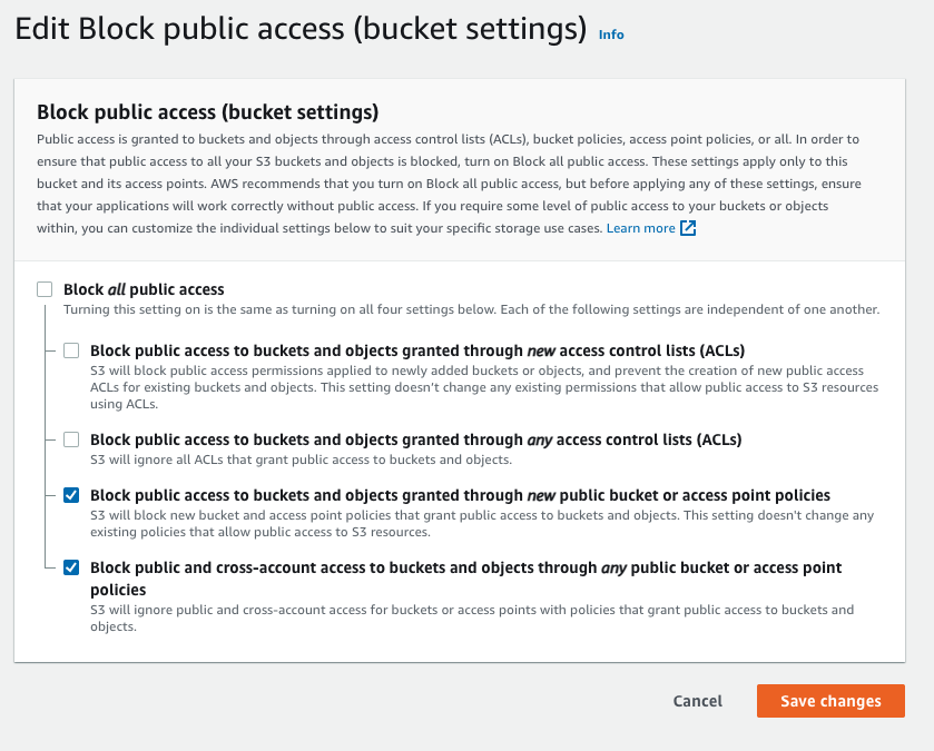 Screenshot: Edit block public access